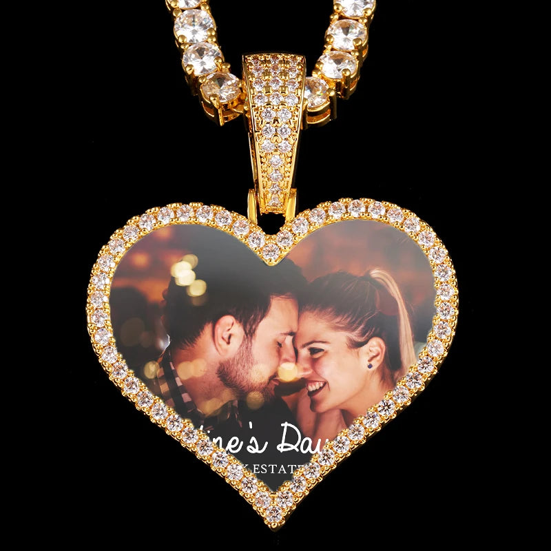 Heart Memory Medallions Custom Photo Pendant Necklace Chain For Mens Women Hip Hop Jewelry Personality Name Engraved Custom Gift
