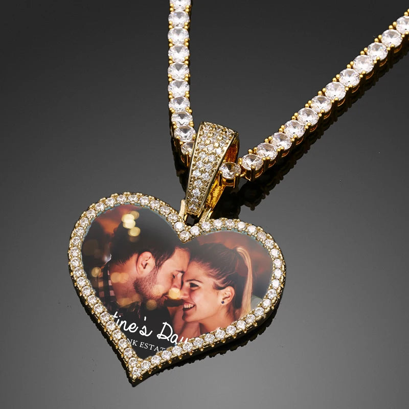 Heart Memory Medallions Custom Photo Pendant Necklace Chain For Mens Women Hip Hop Jewelry Personality Name Engraved Custom Gift